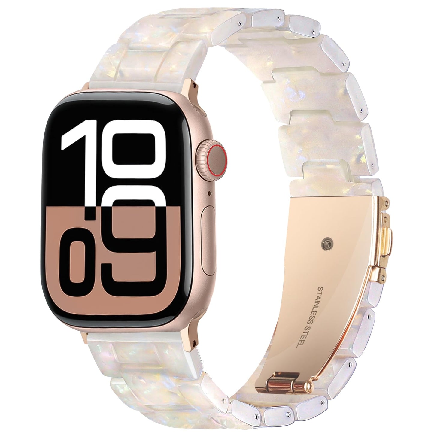 HOPO Compatible With Apple Watch Band Thin Light Resin Strap Bracelet Replacement For iWatch Series Ultra 9 8 7 6 5 4 3 2 1 SE (Colorful White/Rose Gold,38/40/41/42mm)