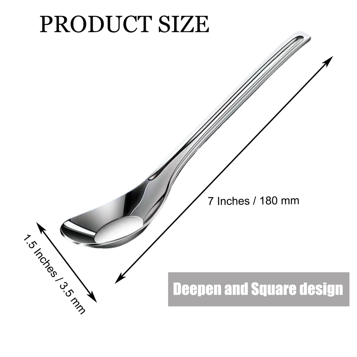 MIUPOO Thickened Stainless Steel Soup Spoons, Asian Chinese Japanese Flat Soup Spoons Large for for Ramen Noodles Bowl Table Serving, Silver,1.5×7Inches, 4 Pieces