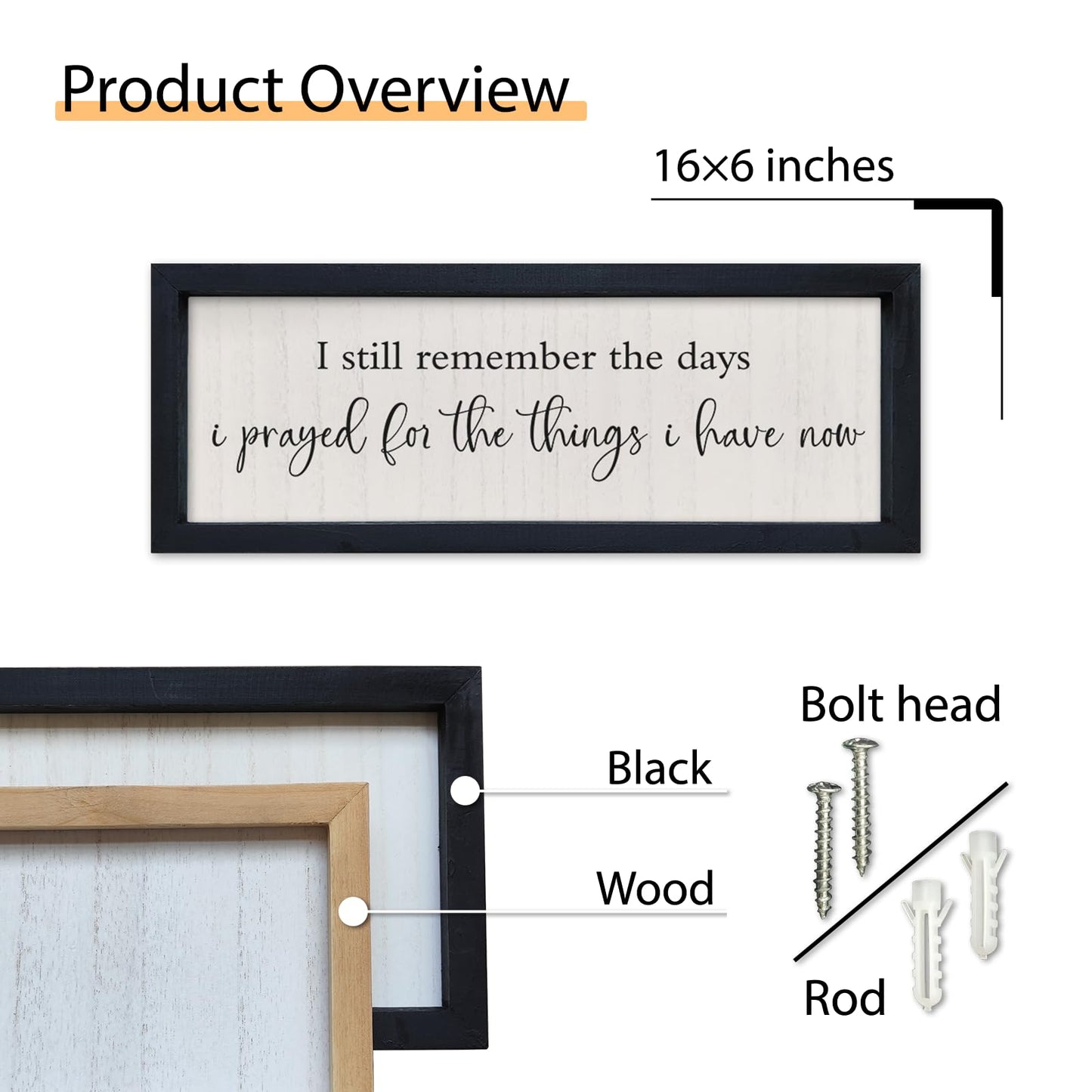 SRSZHIYUE I Still Remember the Days I Prayed Sign 16"×6" Living Room Wall Decor Wooden Framed Wall Hanging Art (Black)