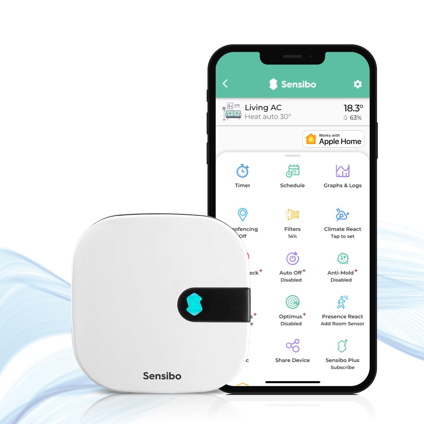 Sensibo Air - Smart Air Conditioner Controller. Apple HomeKit Certified. 60-Seconds Installation. Maintains Comfort and Energy Saving Features. Compatible with Google, Alexa, Apple HomeKit & Siri
