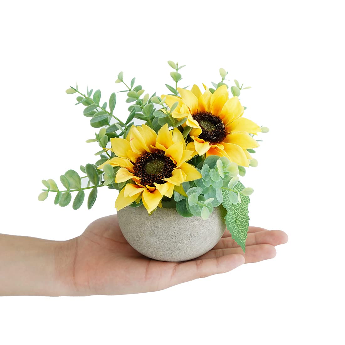 Rosscer Artificial Flowers Kit with Pot, Combination of Fake Silk Sunflowers and Greenery,Small Plant Potted Decor for Offices,Bookshelf,Bedroom, Living Room,Party,Wedding Decorations…