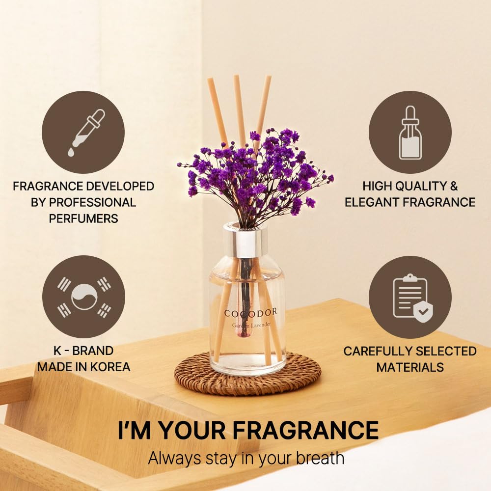 COCODOR Flower Reed Diffuser Set / 3.4oz / Flower Garden/Scent Diffuser with Sticks Home Fragrance Reed Diffuser for Bathroom Shelf Decor