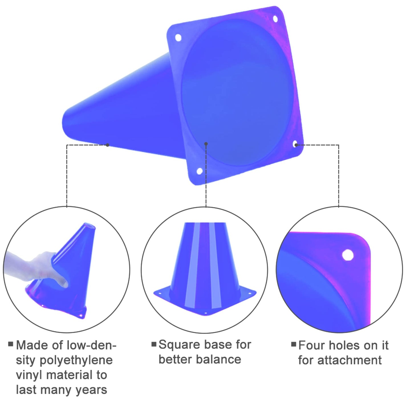 cyrico 9 Inch Cones Sports, 15 Pack Soccer Training Cones Agility Field Parking Safety Blue Plastic Traffic Cones for Football Basketball Drills, Indoor and Outdoor Games Activity