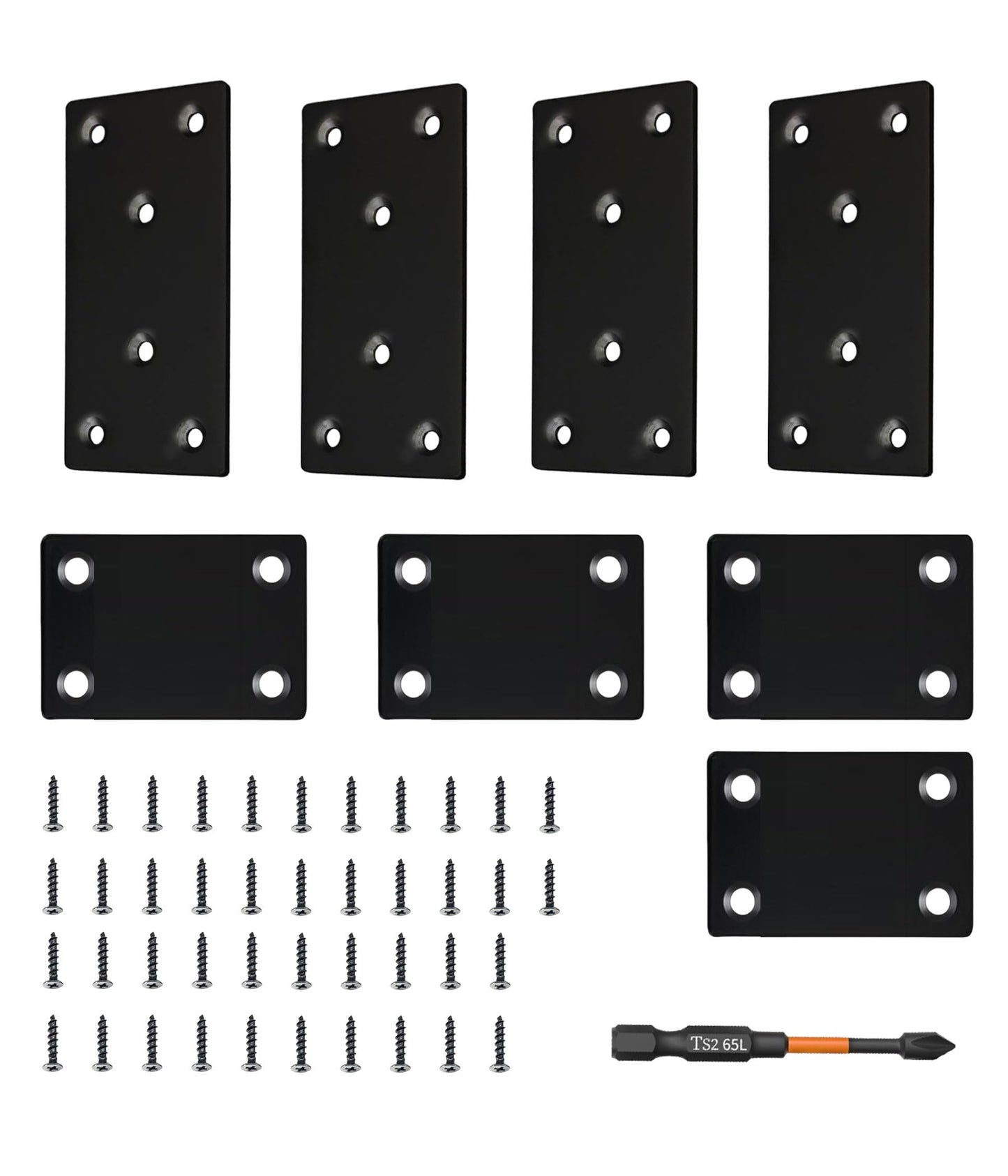 Heavy Duty Flat Mending Plate – 8 Pack 3.15x1.57'' & 2.36x1.49 ''Rust-Resistant Stainless Steel, Easy Installation for Furniture & DIY Projects Matte Black Finish (8, Black,3.15x1.57'' & 2.36x1.49 '')
