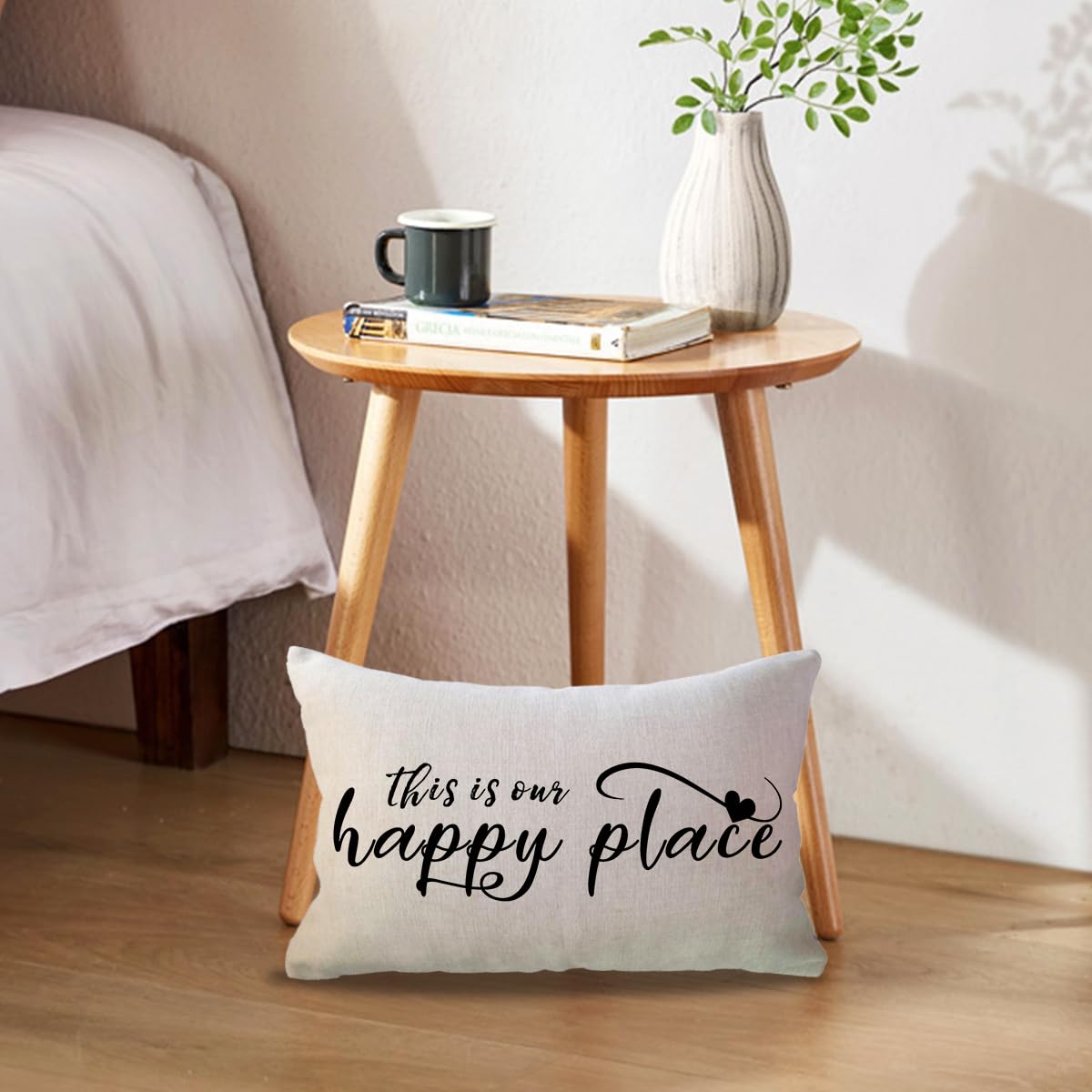 ULOVE LOVE YOURSELF Home Saying Throw Pillow Covers with Our Happy Place Quote Rustic Farmhouse Decor Lumbar Pillow Cases 12" x 20",2Pack Housewarming Gifts for Sofa/Couch/Porch (Black)
