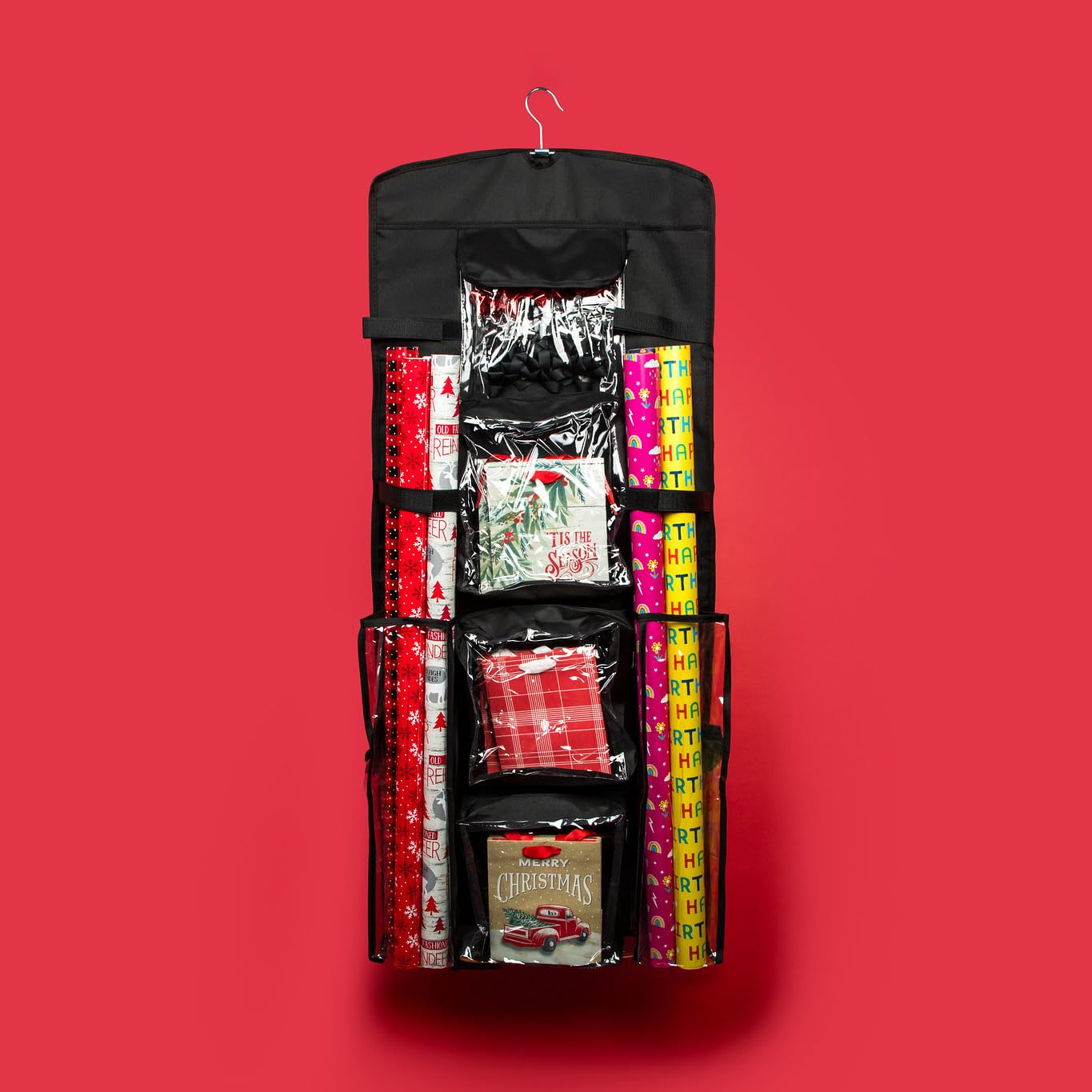 Joyful Moose Gift Bag Organizer Wrapping Paper Storage Container Christmas Gift Wrap Holder (Black)