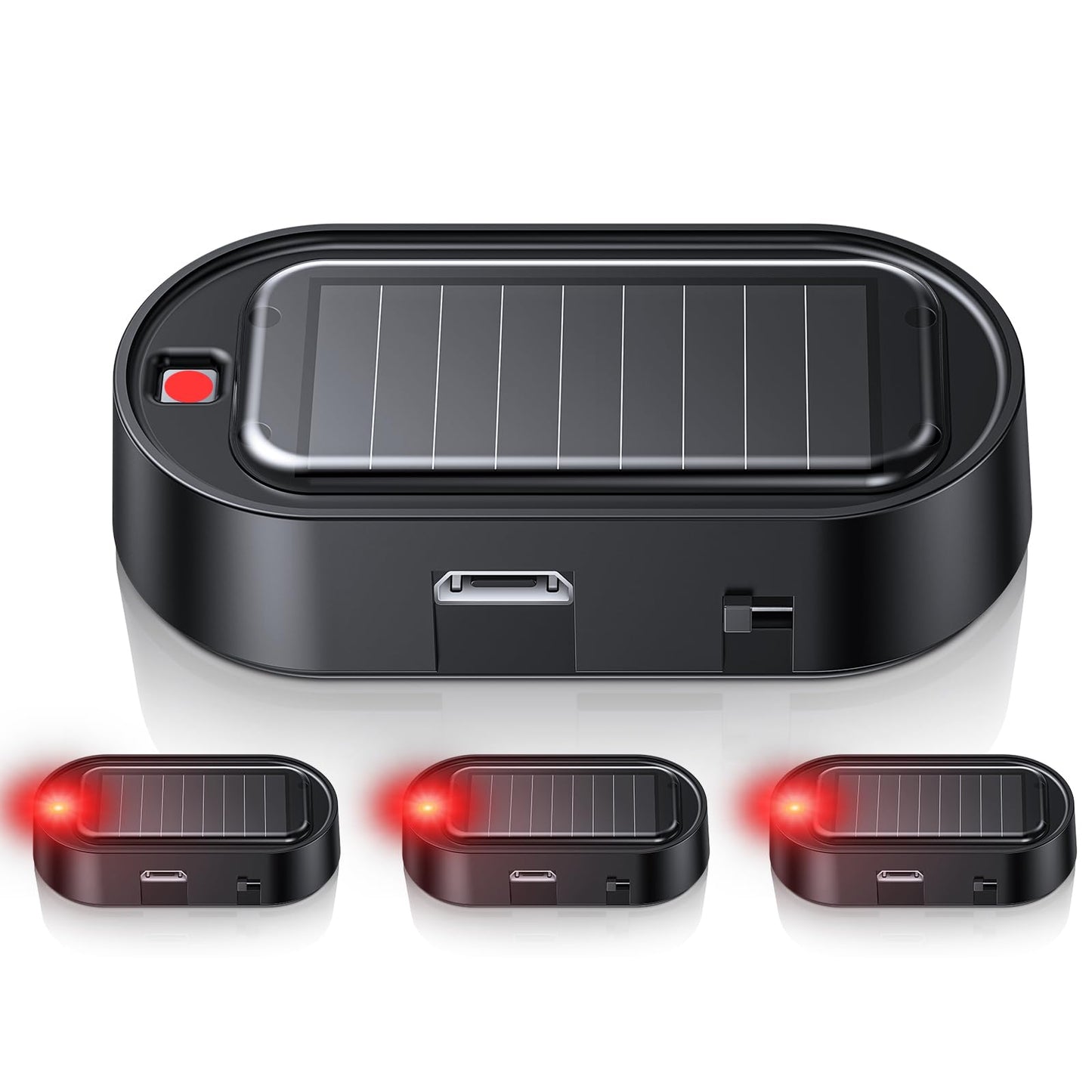 4PC Car Solar Power Simulated Dummy Alarm, Vehicles Security Anti-Theft LED Flashing Fake Lamp with Light Sensor, Car Alarm Light for SUV, RV, Truck (Red)