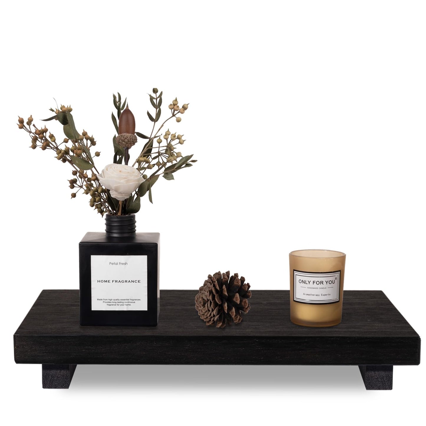 Small Wood Tray Pedestal Stand Farmhouse Bathroom Decor Decorative Wooden Riser Kitchen Soap Dish Holder for Vanity, Counter, Sink, Brown