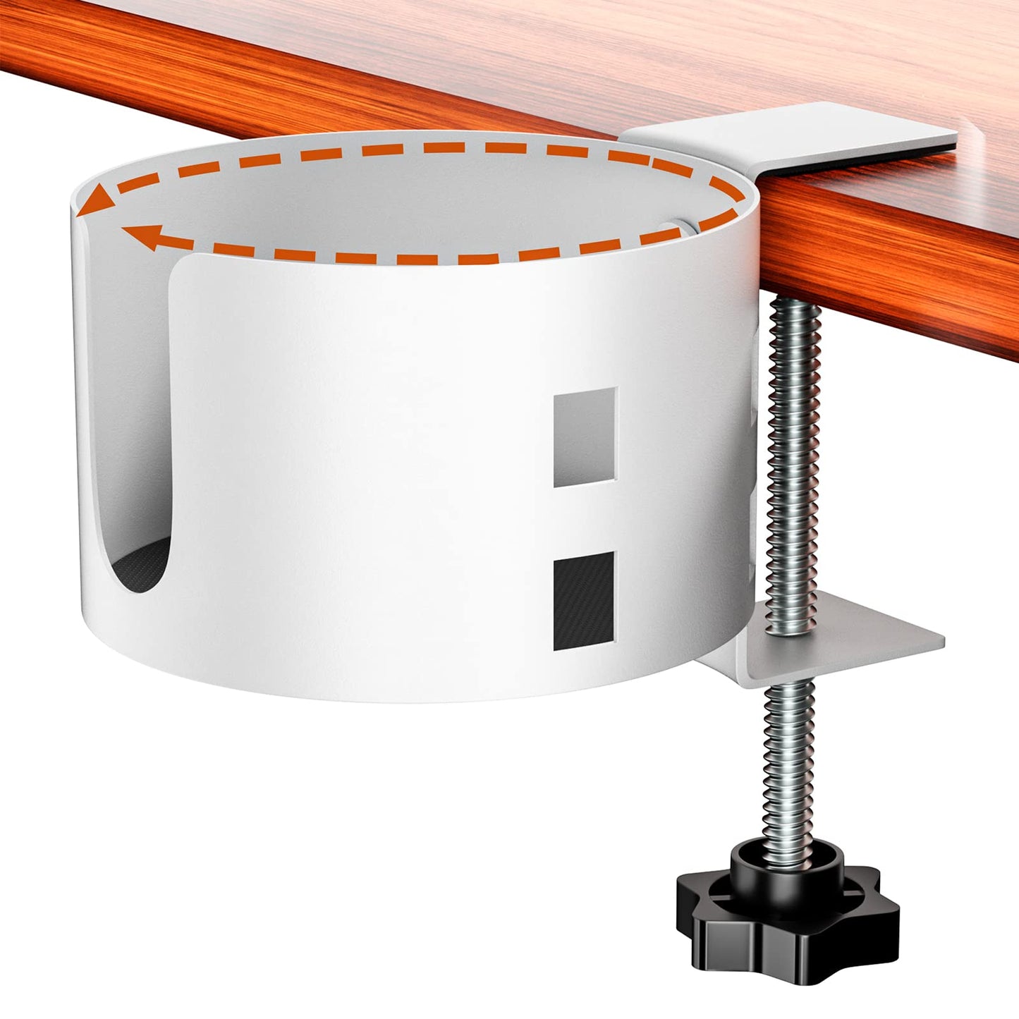 Upgraded Large Desk Cup Holder Clamp, OOKUU Anti-Spill Table Cup Holder, Metal Office & PC Gaming Desk Accessories, Compatible with Universal Cup, Bottles, Pencil Holder (Black)