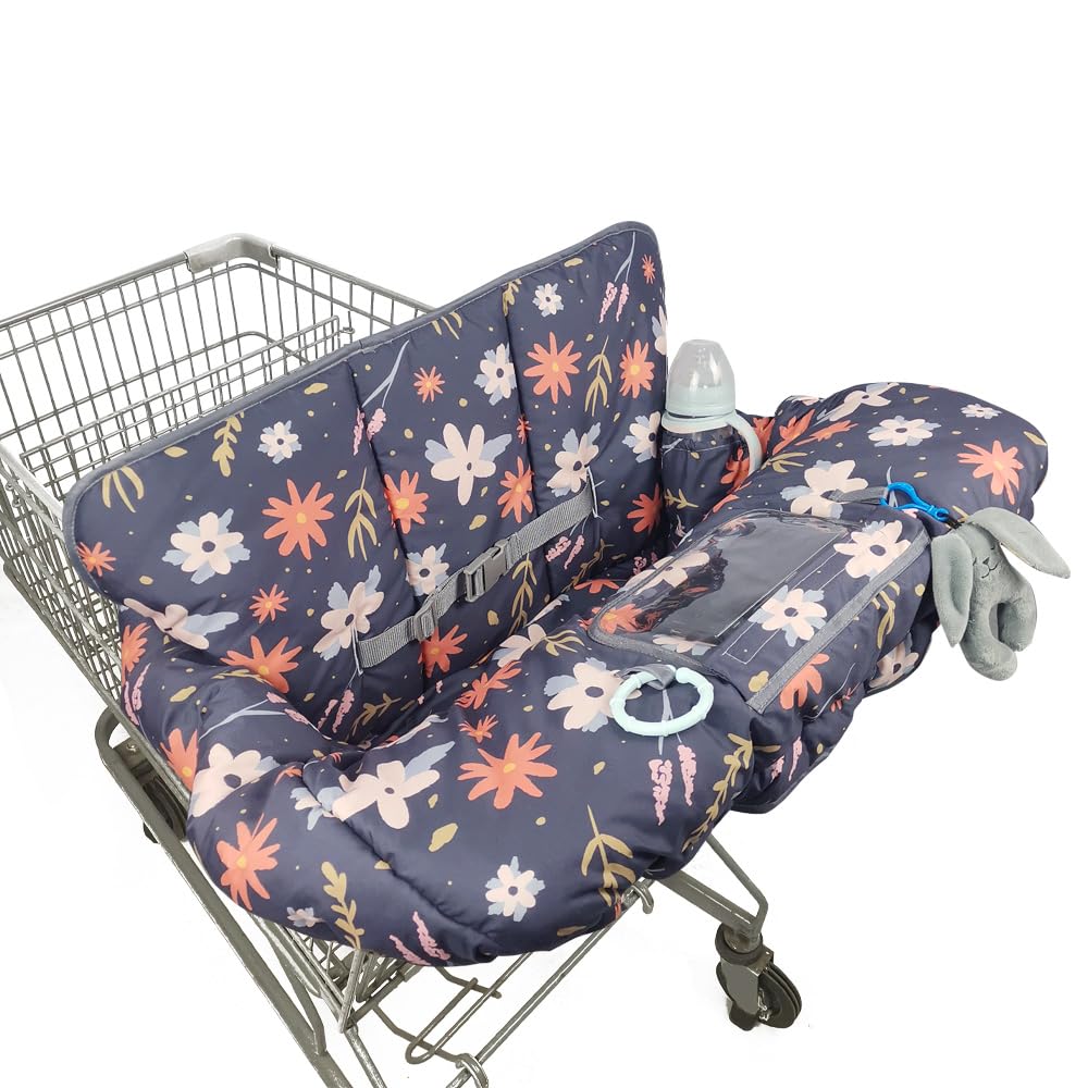 Shopping Cart Cover for Baby, 2 in 1 High Chair Cover for Restaurant seat & Grocery Cart Cover for Babies, Thick Padded with Clear Phone Pouch, Machine Washable, Leaves