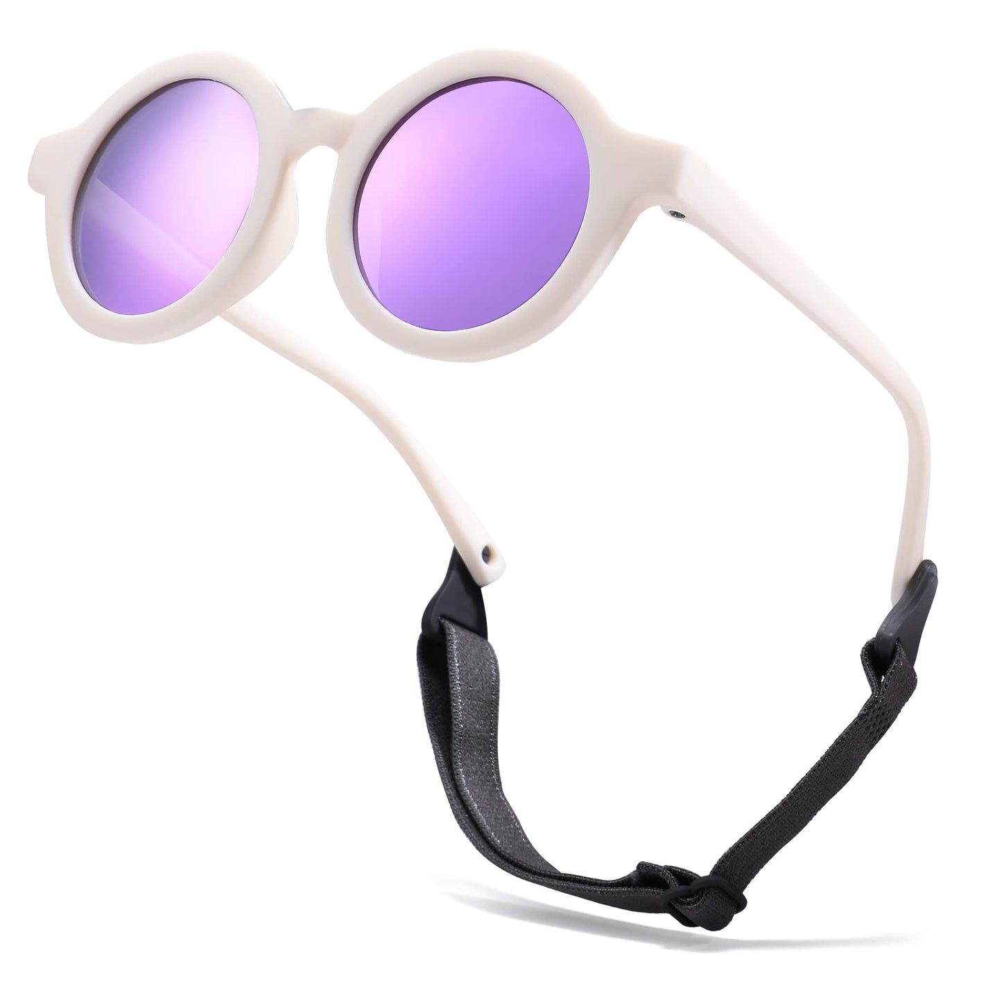 COASION Baby Polarized Round Sunglasses Flexible Rubber Shades with Strap for Toddler Newborn Infant Ages 0-24 Months