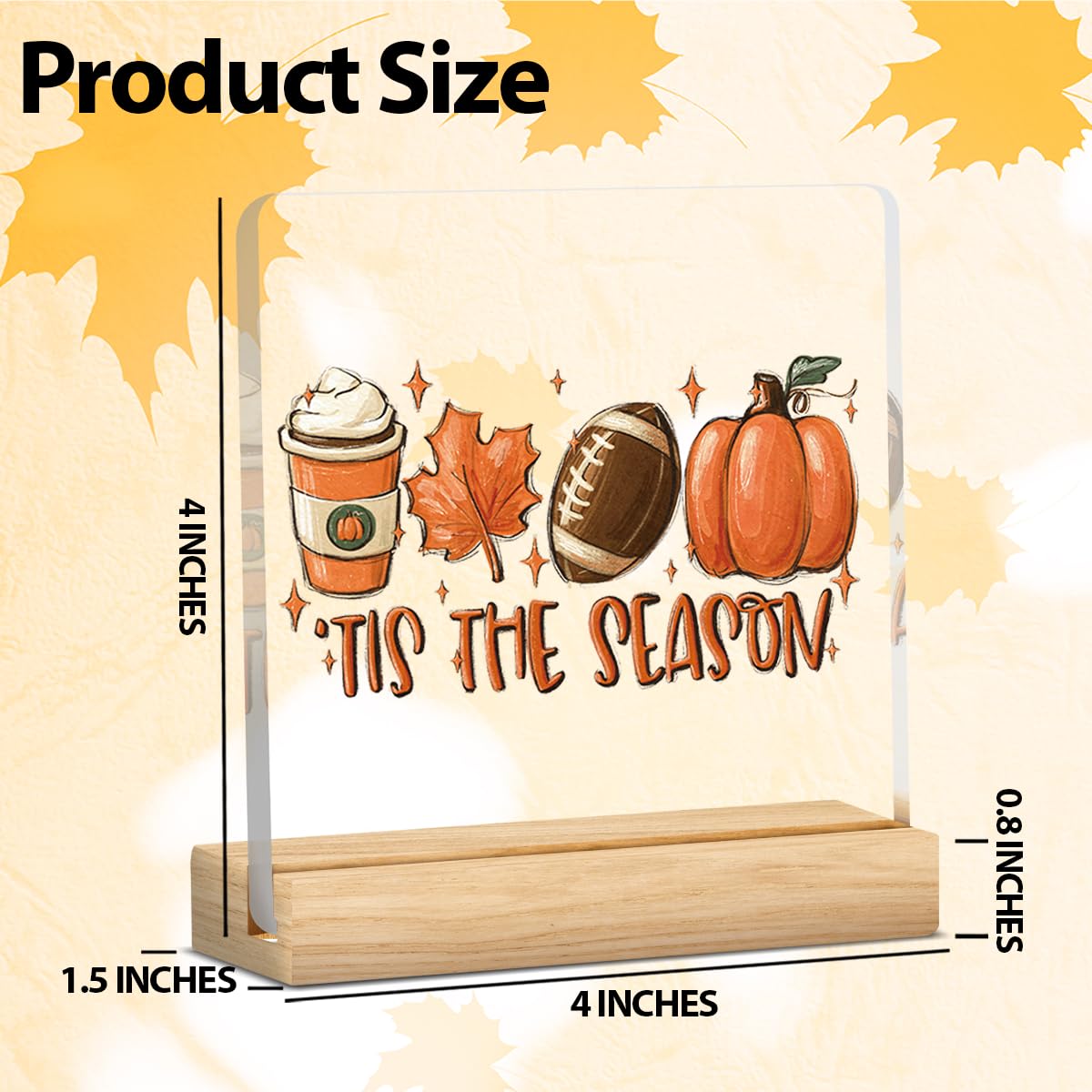 Tis the Season Fall Decor Retro Fall Decorations for Home Office Autumn Pumpkin Decorations Sign Rustic Thanksgiving Acrylic Decor for Table 5 x 5 inches