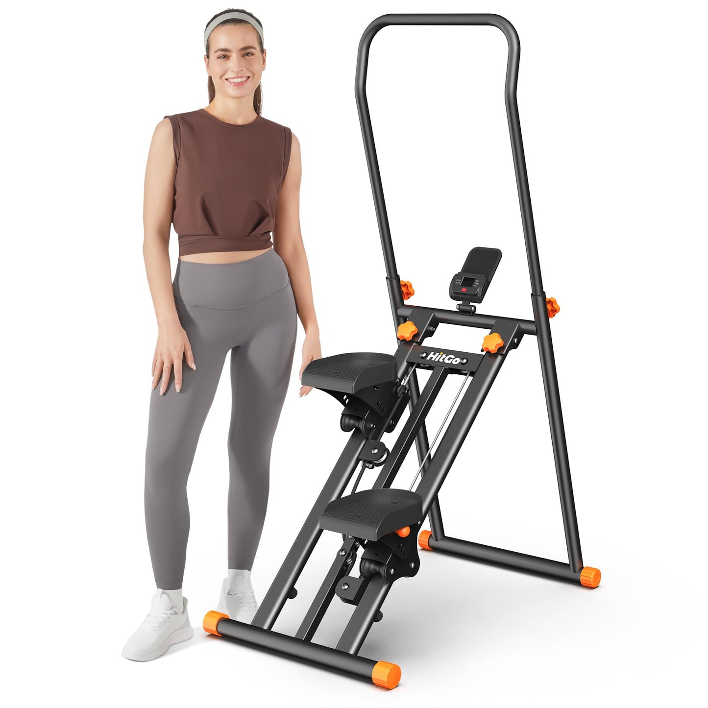 HitGo Foldable Stair Stepper Machine - Vertical Stair Climber for Home Gym, Full-Body Cardio Workout Equipment with Adjustable Handlebar & Pedals, Extended Step Range Design