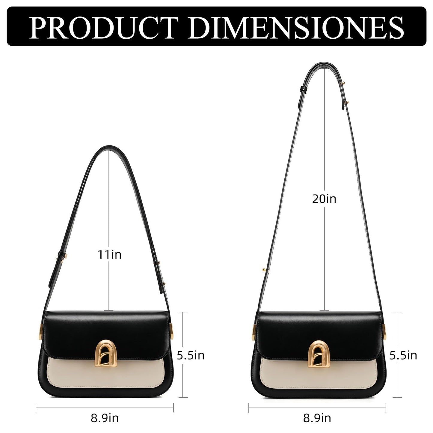 LA'FESTIN Genuine Leather Shoulder Purse for Women, Designer Handbag with Adjustable Strap, Going Out Crossbody Bag (White)