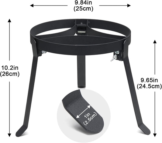 Cooking Tripod for Campfire, 9.8Inch Durable Steel Campfire Tripod for Cooking for Dutch Oven Outdoor Cooking, Foldable Fire Pit Stand with Black Heat Resistant Coating