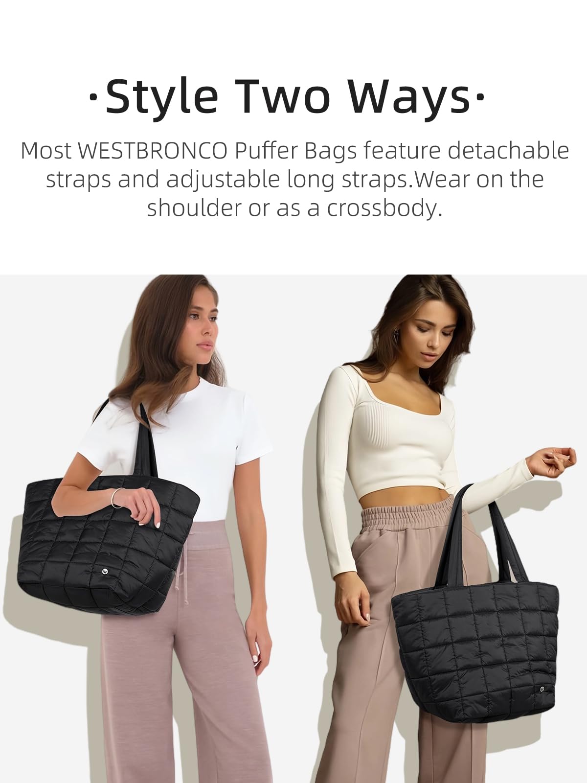 WESTBRONCO Small Puffer Crossbody Bags for Women, Puffy Quilted Purse Nylon Shoulder Handbag with Adjustable Strap