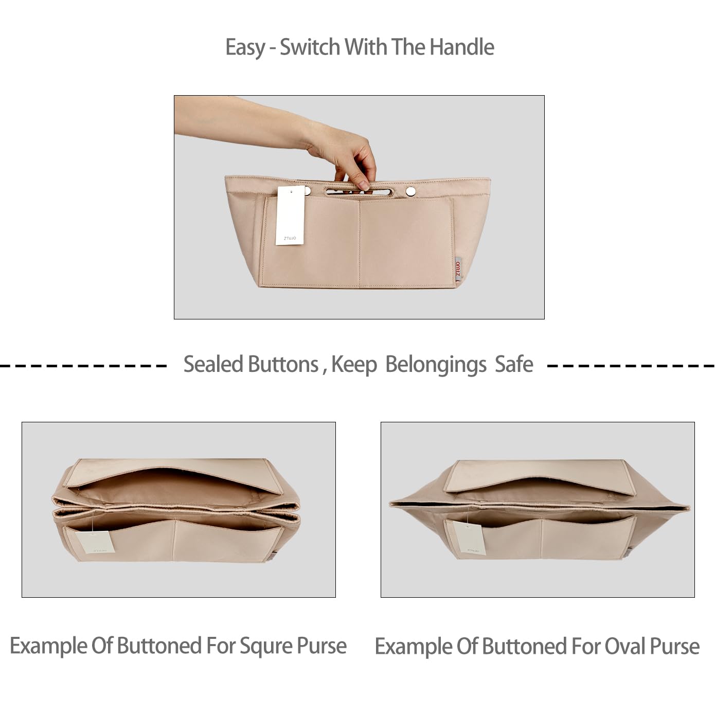 ZTUJO Purse Organizer Insert For Handbag & Tote Shaper,Tote Bag Organizer Insert For Speedy Neverful, 6 Sizes(X-Large,Silky Beige)
