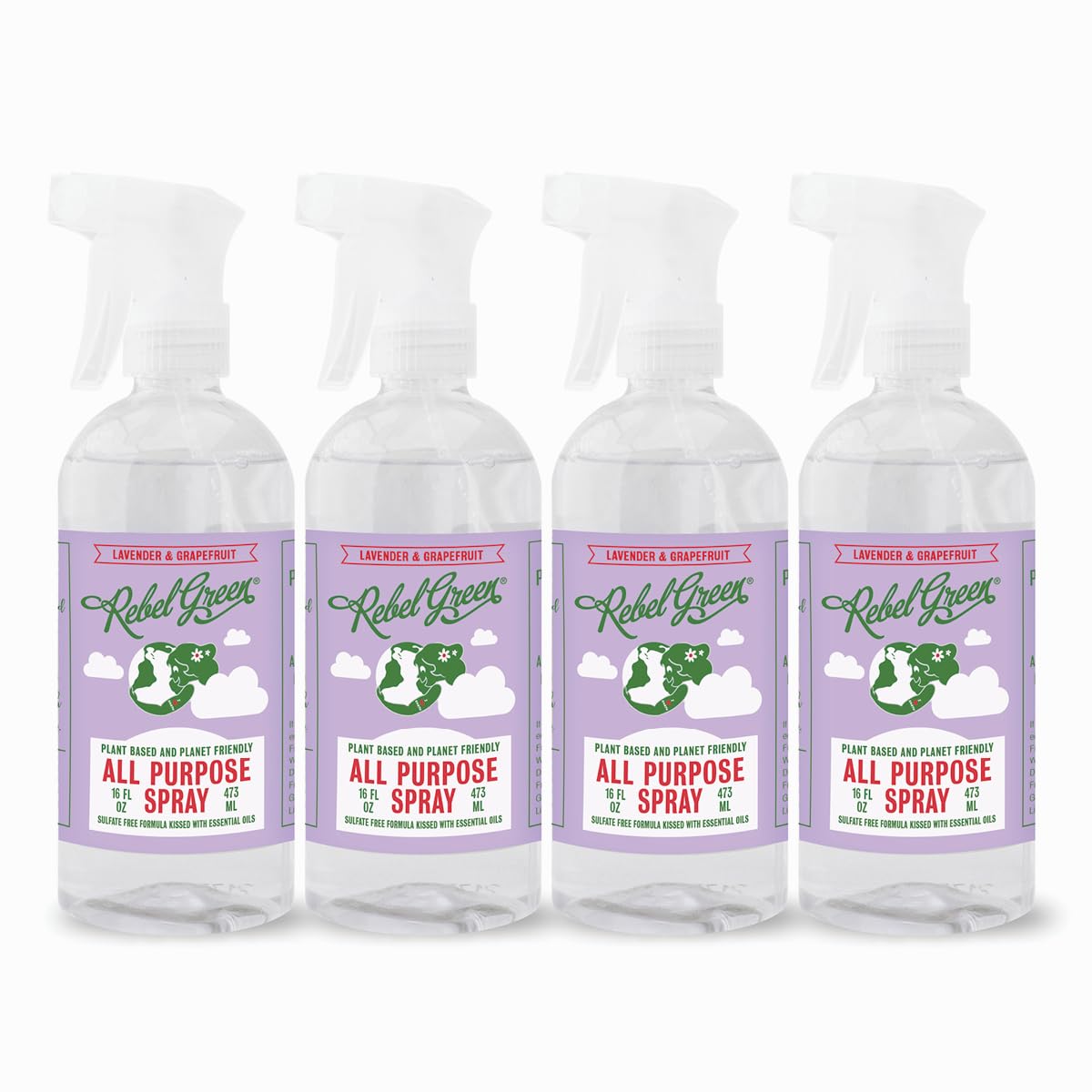 Rebel Green Natural All-Purpose Cleaning Spray - Essential Oil Multi-Surface Cleaner - Kid Safe, Pet Safe & Sustainable Cleaning Products - Peppermint & Lemon Scent - (16 Ounce Bottles, 1 Pack)