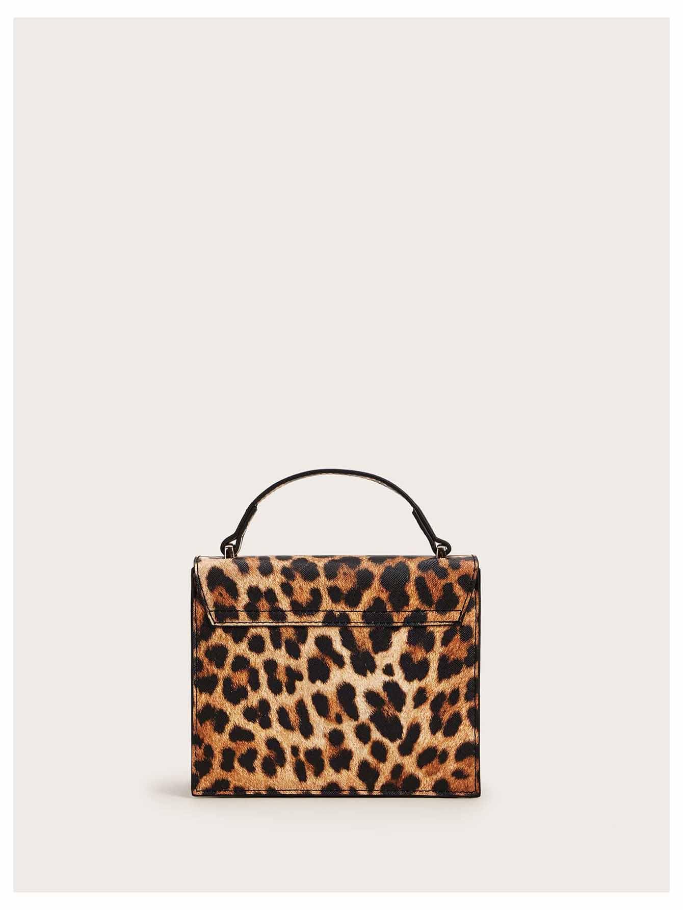 Verdusa Women's Leopard Print Handbags Mini Twist Lock Satchel Bag Clutch Purses Square satchel bags Brown One-Size