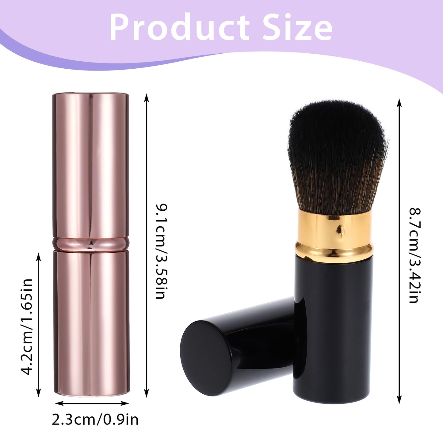Grevosea Retractable Blusher Brush with Cover, 2 Pack Travel Makeup Brushes Kabuki Foundation Brush Extensible Face Blender Brush for Women Liquid Cream Foundation Concealer Blush Makeup Brush