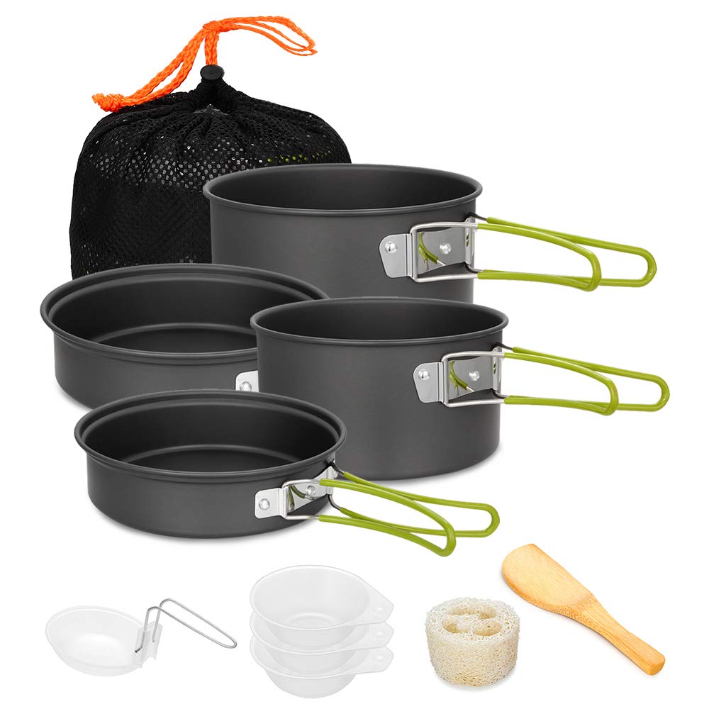 Gutsdoor Camping Cookware Set Camping Gear Campfire Utensils Non-Stick Cooking Equipment Lightweight Stackable Pot Pan Bowls with Storage Bag for Outdoor Hiking