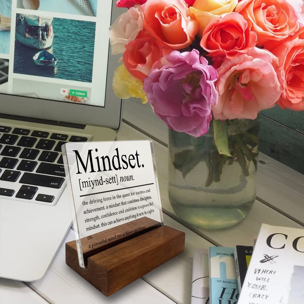 Inspirational Home Office Desk Decor, Motivational Minimalist Decor Art Acrylic Plaque With Wooden Stand Sign Home Office Desk Sign Gift for Women Colleague Friend Cowoker