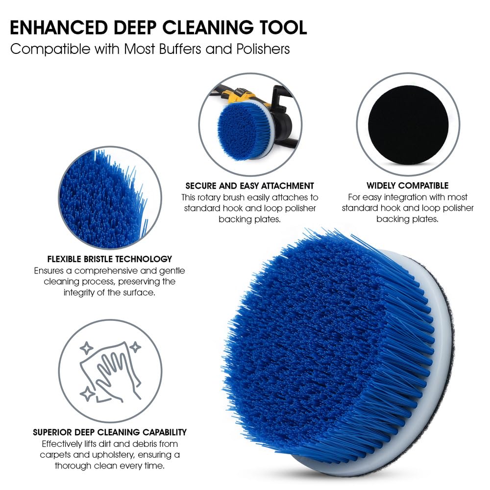 Nanoskin 5" Carpet & Upholstery Rotary Brush with 1.5-Inch Bristle - Premium Nylon Bristles, Perfect for Auto Detailing | Compatible with Most Buffers and Polishers | Enhanced Deep Cleaning Tool