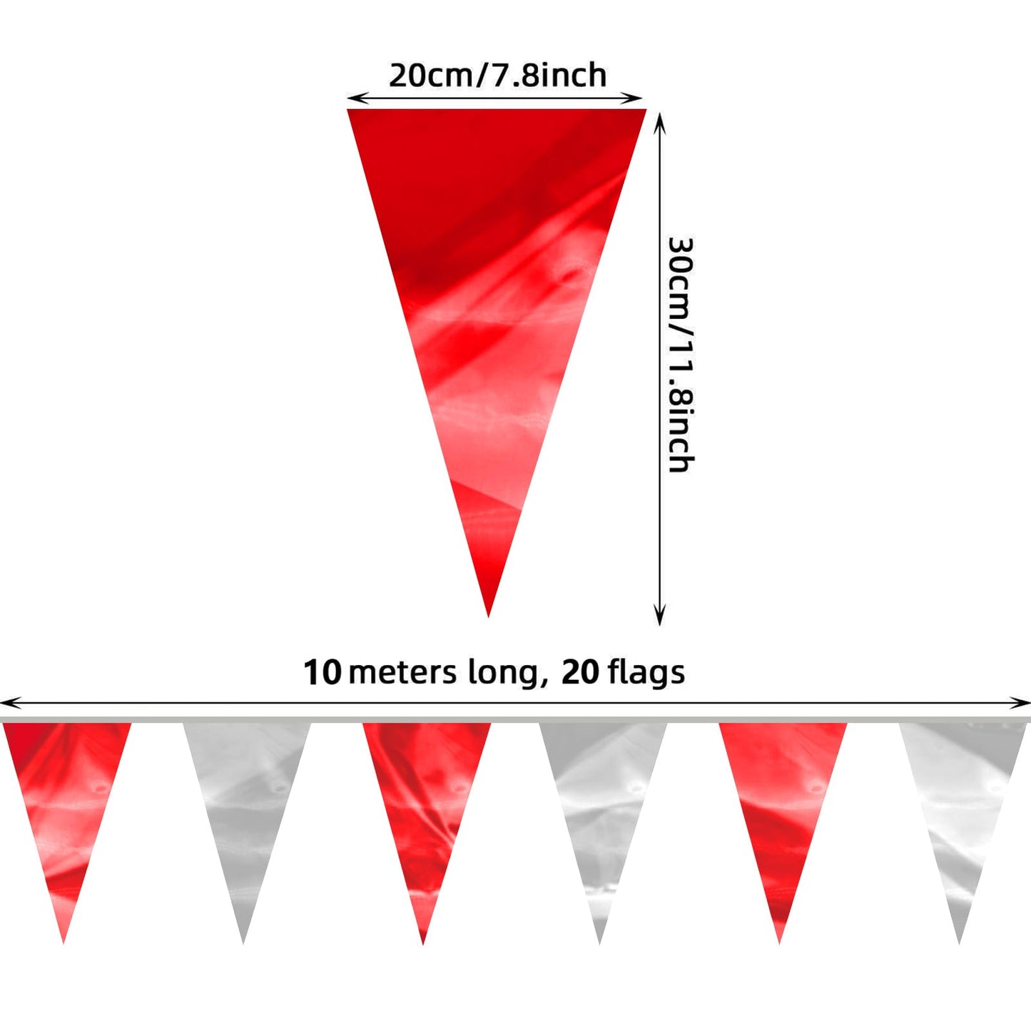 32.8FT Red Silver Glitter Triangle Pennant Banner Flag Metallic Bunting Fabric Garland for Christmas Graduation Wedding Engagement Anniversary Bachelorette Bridal Shower Valentine's Party Decor