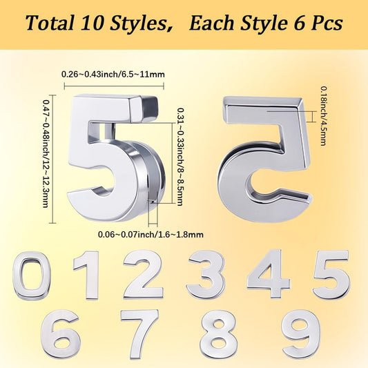 SUNNYCLUE 1 Box 60Pcs 10 Styles Number Slider Charms Silver Slide Charms Metal Alloy Gloss Digital 0 to 9 Numbers 8mm Hole Beads for Jewelry Making Supplies DIY Crafts Wristbands Bracelets Adults