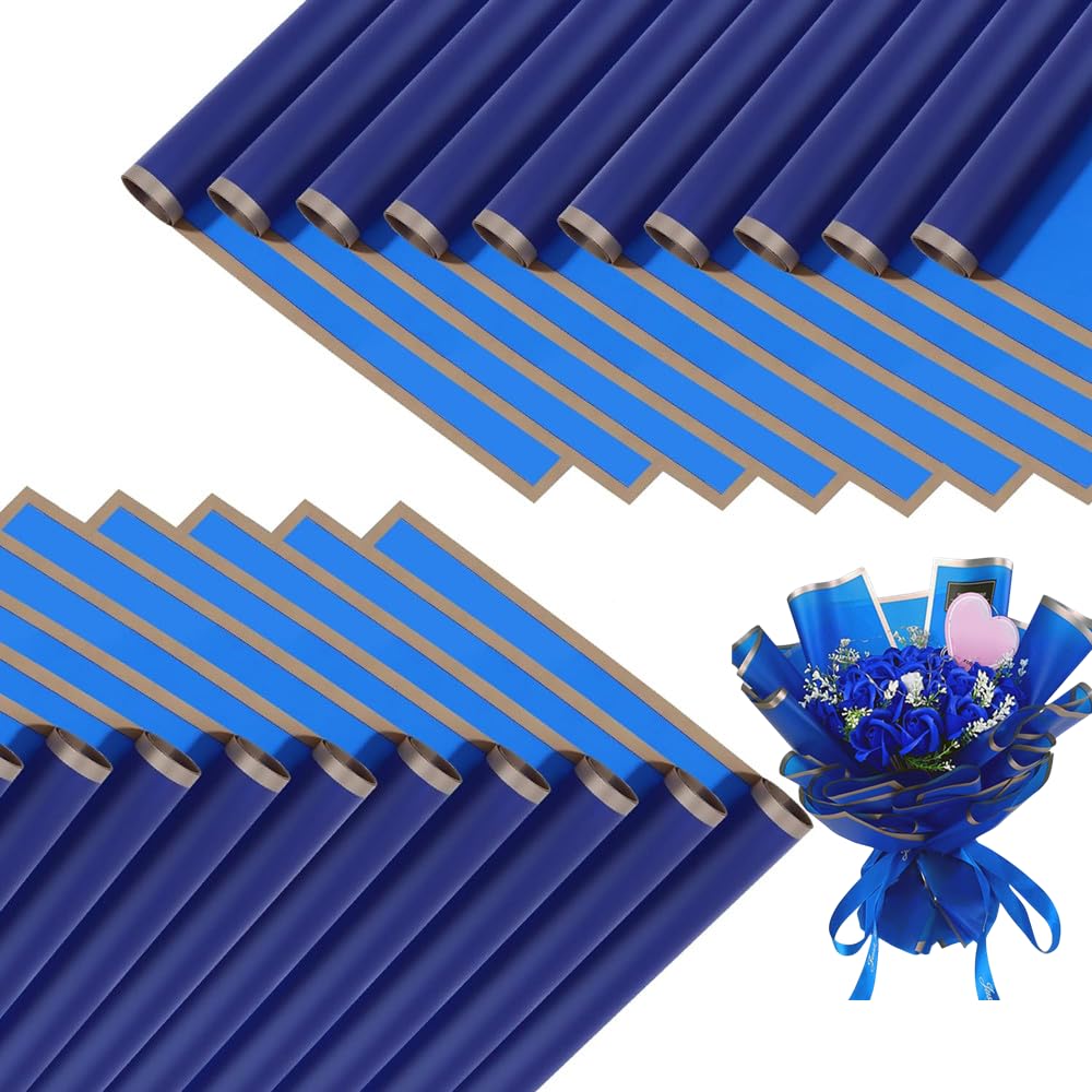 TONGMAN 20 Pcs Pure color gold edge Flower Wrapping Paper,Florist Bouquet Supplies,DIY Crafts,Suitable for all festivalsGift Packaging or Gift Box Packagingpaper, 22.8x22.8Inch (Black)