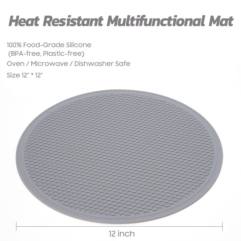 Silicone Heat Resistant Multifunctional Mat 12",Silicone Trivets for Hot Pots and Pans Multi-Purpose Trivet Mat for Hot Dishes Set, Heat Resistant Durable Flexible Silicone Pot Mat(2 Pcs)
