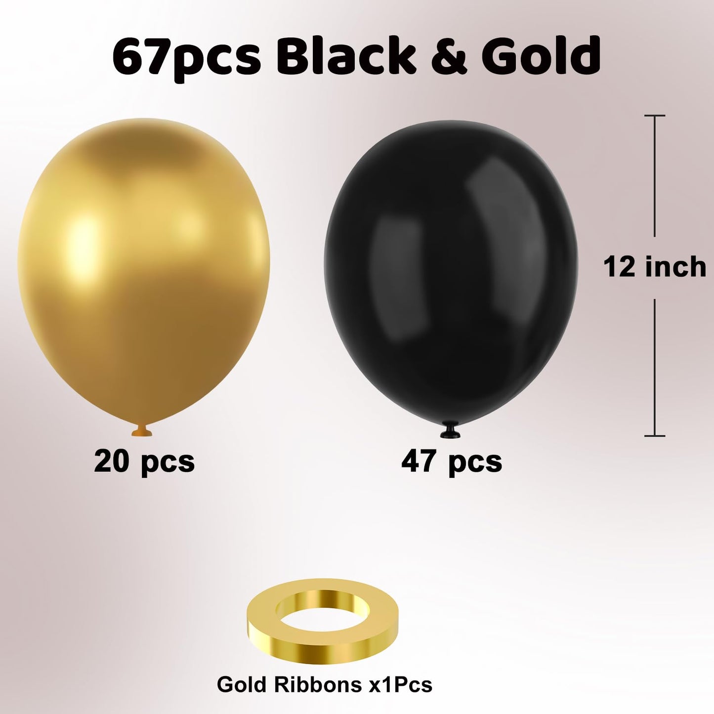 YMSZ Black and Gold Balloons, 67pcs 12 Inch Metallic Gold and Black Balloons for Birthday, Retirement, Graduation, New Year's Eve Party Decorations