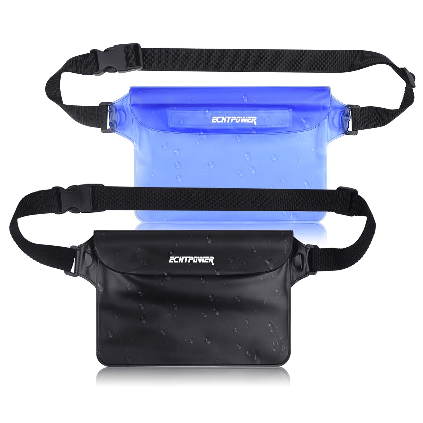 ECHTPower 2-Pack Waterproof Pouch Bag, Waterproof Fanny Pack, Waterproof Dry Bag with Adjustable Waist Strap for Beach Swimming Kayaking Floating Boating
