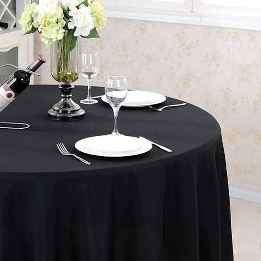 Surmente 5 Pack Black Tablecloth for Round Tables, 120-inch Round Table Cloths for Weddings, Banquets, or Restaurants