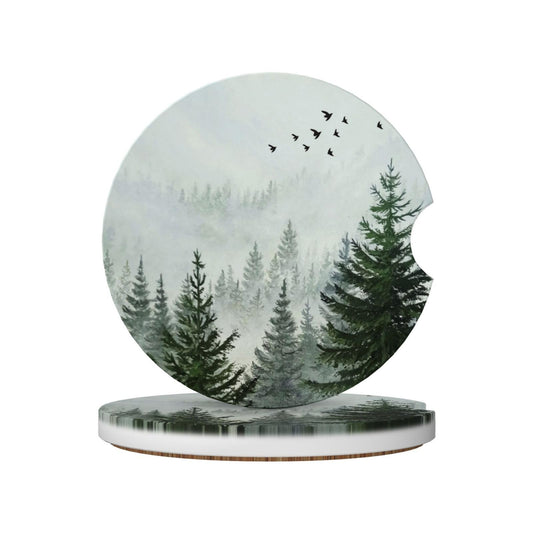 Pink Bow Love Heart Car Cup Holder Coaster 2 Pack Absorbent Ceramic Car Coasters for Cup Holders Car Accessories Interior for Women Men Universal Anti Slip Cork Base Cup Coasters with Finger Notch