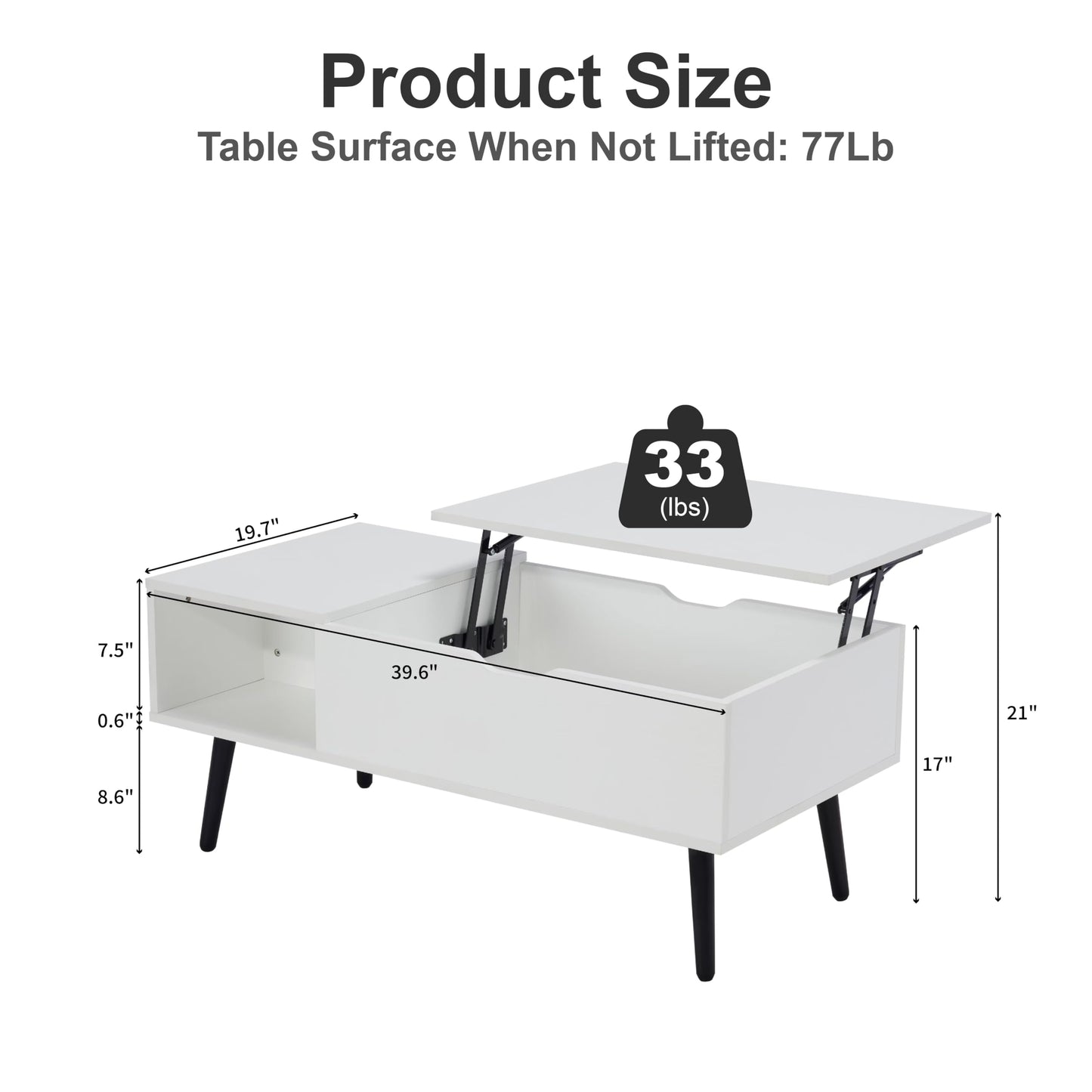 Softa Coffee Tables for Living Room, Wood Lift Top Coffee Table with Storage Shelf and Hidden Compartment, Dining Center Pop-up Table for Home, Office(White)