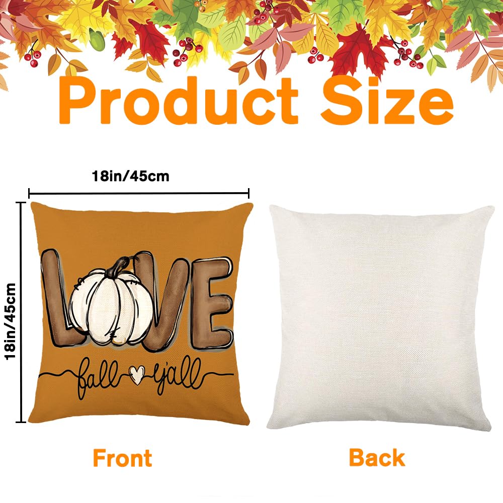 Heirloom Haven Fall Pumpkin Throw Pillow Covers 18x18 Set of 4, Maple Leaves Love Autumn Thanksgiving Harvest Decorative Pillows Outdoor Farmhouse Seasonal Cushion Case for Home Sofa Couch Decor
