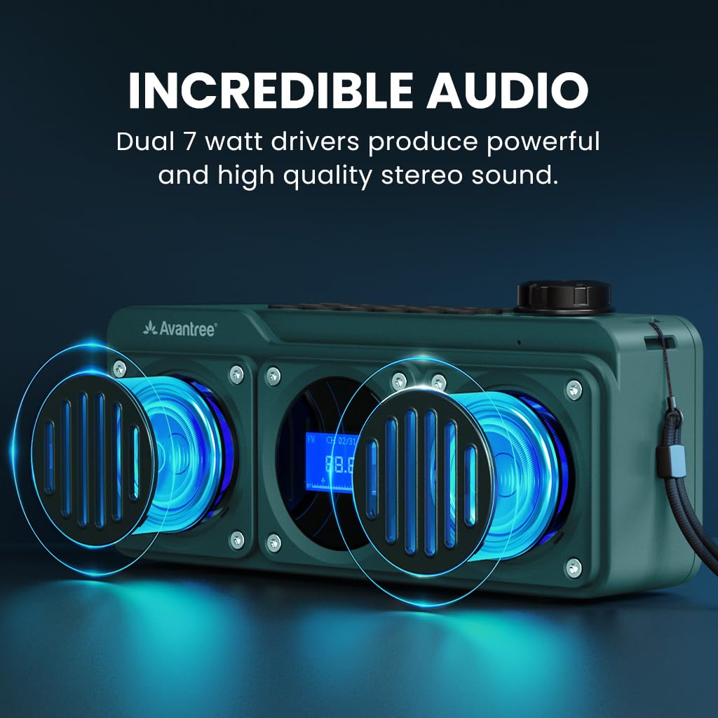 Avantree Boombyte - Portable Digital FM Radio & Bluetooth Speaker with Superb Stereo Sound, Metal Finish, Long Rechargeable Playtime, and Support for Micro SD Card & USB Audio Input - Blue
