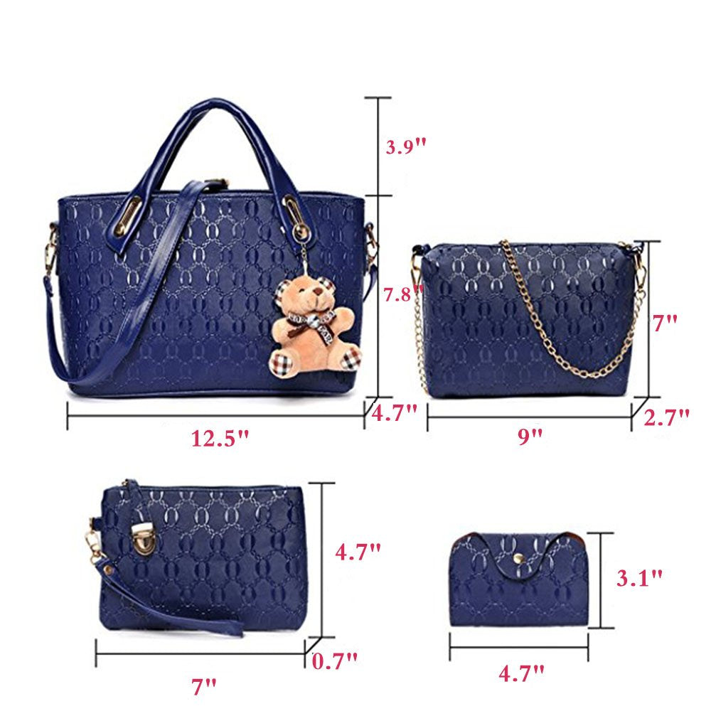 FiveloveTwo Women 4 Pcs Top Handle Satchel Hobo Handbag Set Large Tote +Purse +Shoulder Bag+Card Holder Pink