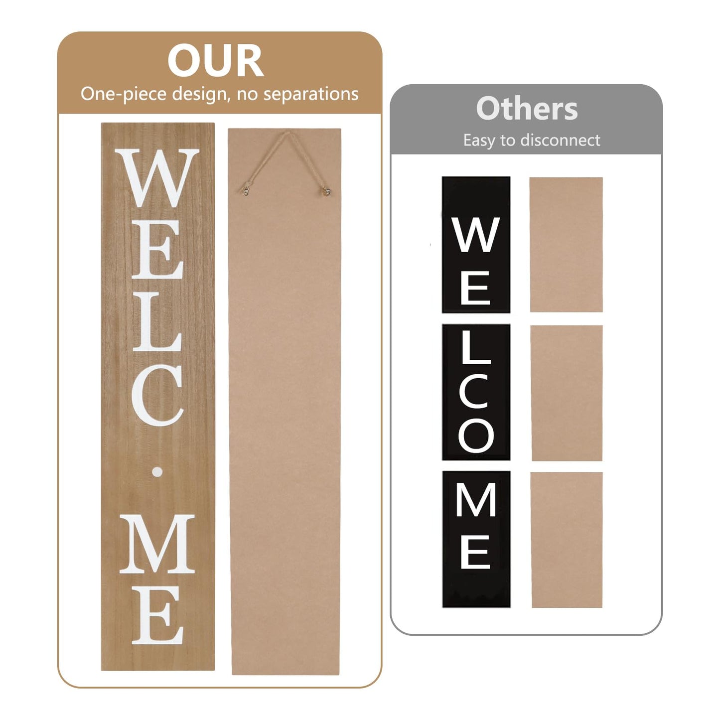 Interchangeable Welcome Sign for Front Porch- 45"X9" Large Standing/Hanging Wooden Sign with 12 PCS Replaceable Icons for 4th of July Fall Halloween Porch Wall Yard Decorations