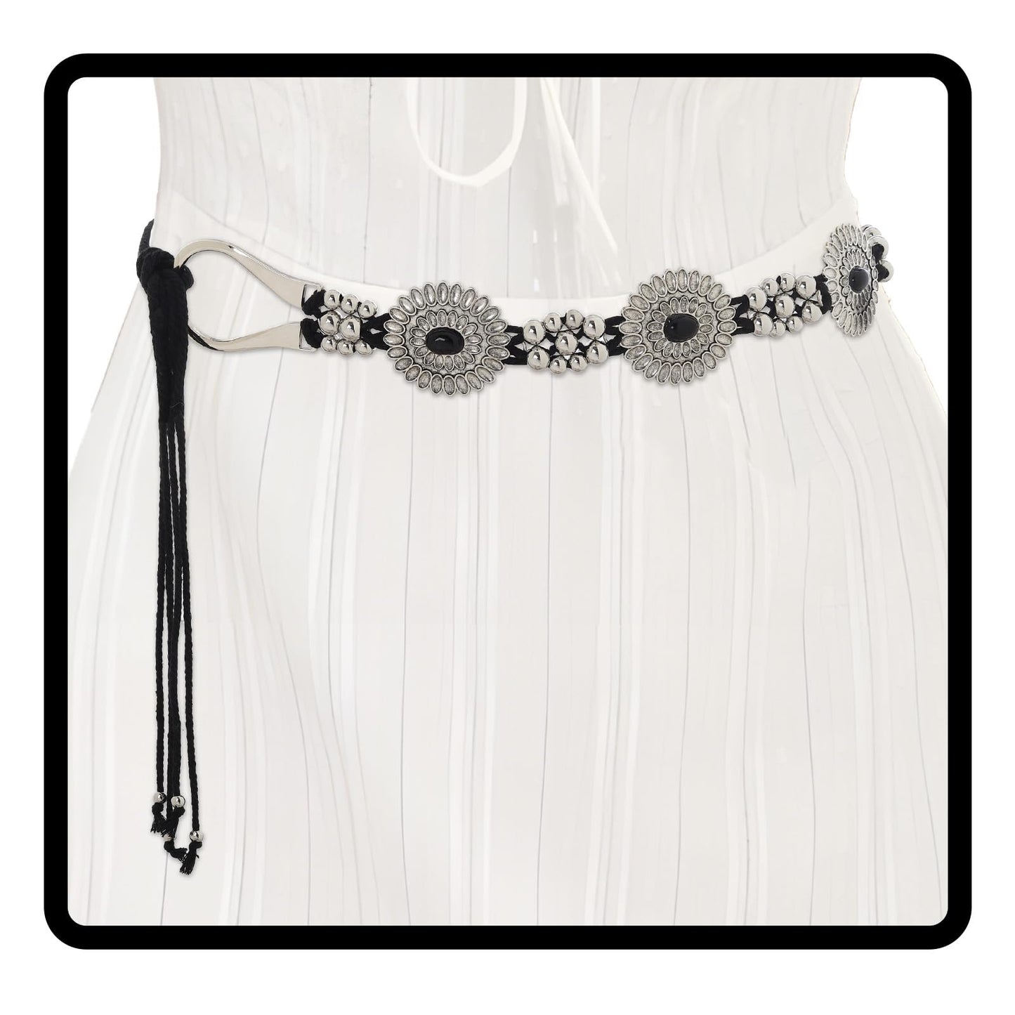 Navoky Western Concho Belt Woman Turquoise Cowgirl Rope Waist Belts Silver Country Concert Outfit Hippie Belts for Jean