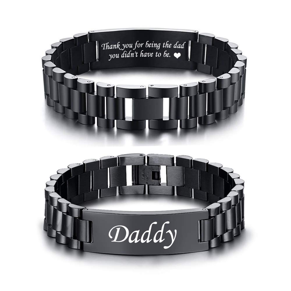 VNOX Masculine Watch Band Stainless Steel Link Bracelet Personalized Jewelry Gift for Men DAD Father Husband Boyfriend