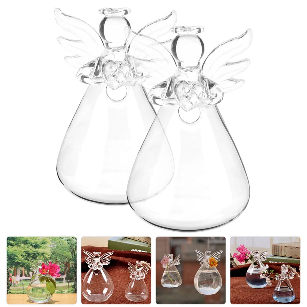 IMIKEYA Angel Hanging Glass Plant Vase: 2pcs Tiny Angel Flower Planter for Hydroponic Plants & Home Garden Decor