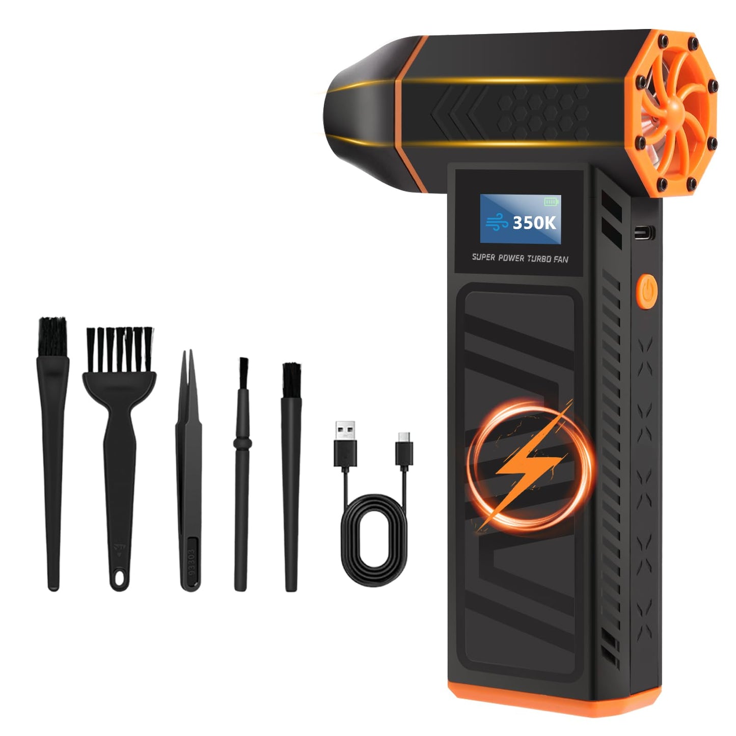 Hovinke Electric Air Duster-350000RPM Super Power Cordless Air Duster with LED Display and Light, 3-Gear Adjustable Mini Air Broom with Rechargeable Battery, Dust Blower for Keyboard, Computer and Car