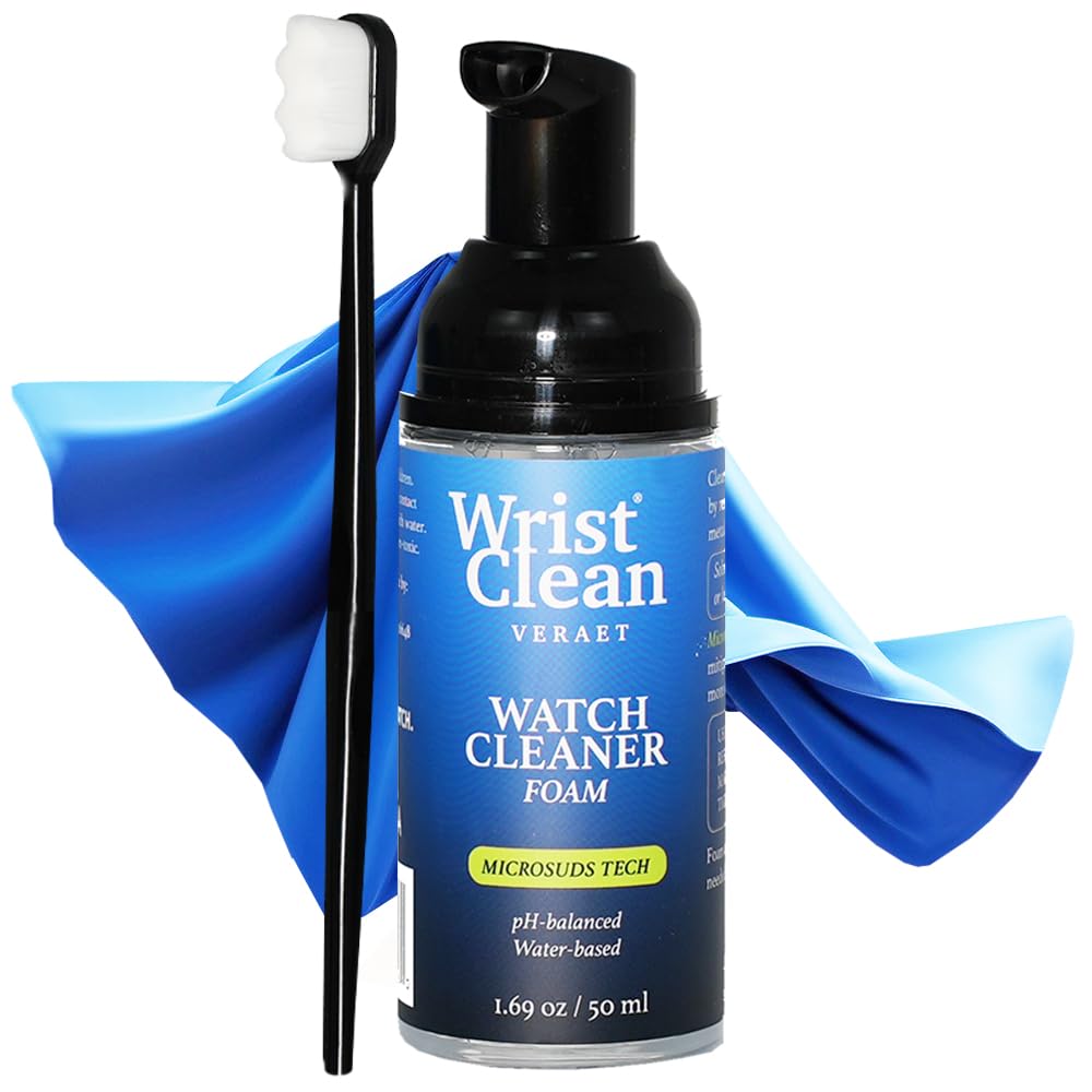 Essential Watch Cleaning Kit | Safe on All Metals & Crystals | (1x) Watch Cleaner Foam 50ML, (1x) Everyday Watch & Jewelry Cleaning Cloth 10"x10", (1x) Watch Cleaning Brush | USA Made (3 Piece Set)