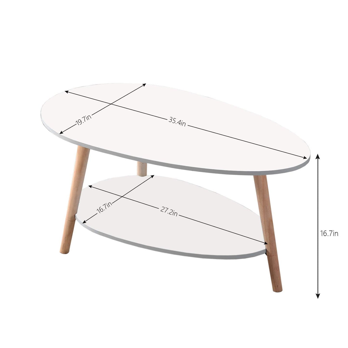 Maupvit Coffee Table-Oval Wood Table with Open Shelving for Storage and Display 2 Tier Sofa Table, Small Modern Furniture Living Room&Home Office-White