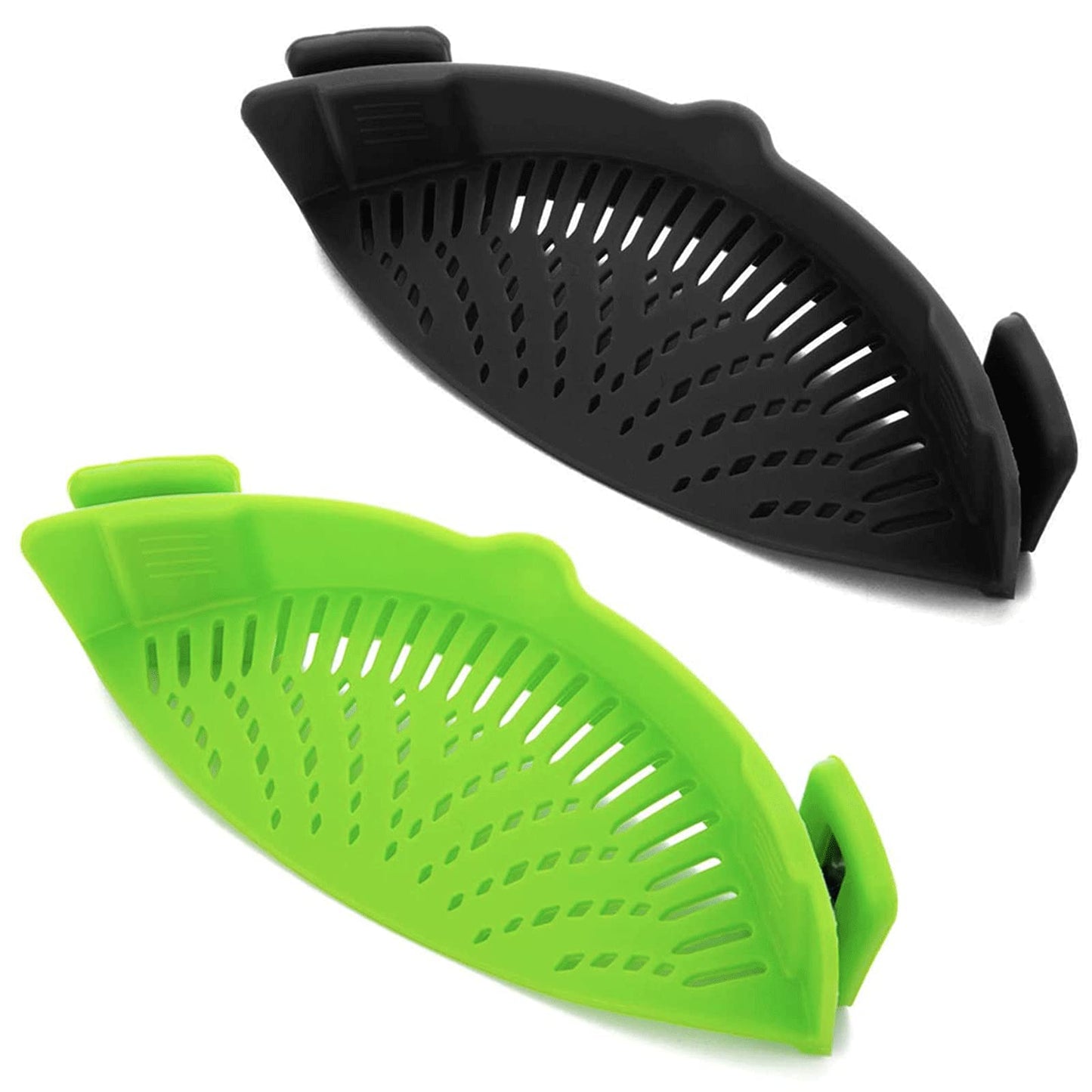 2 Pcs Silicone Clip on Strainer for Pasta Meat Vegetables Fruit, - Fit All Pots and Bowls.