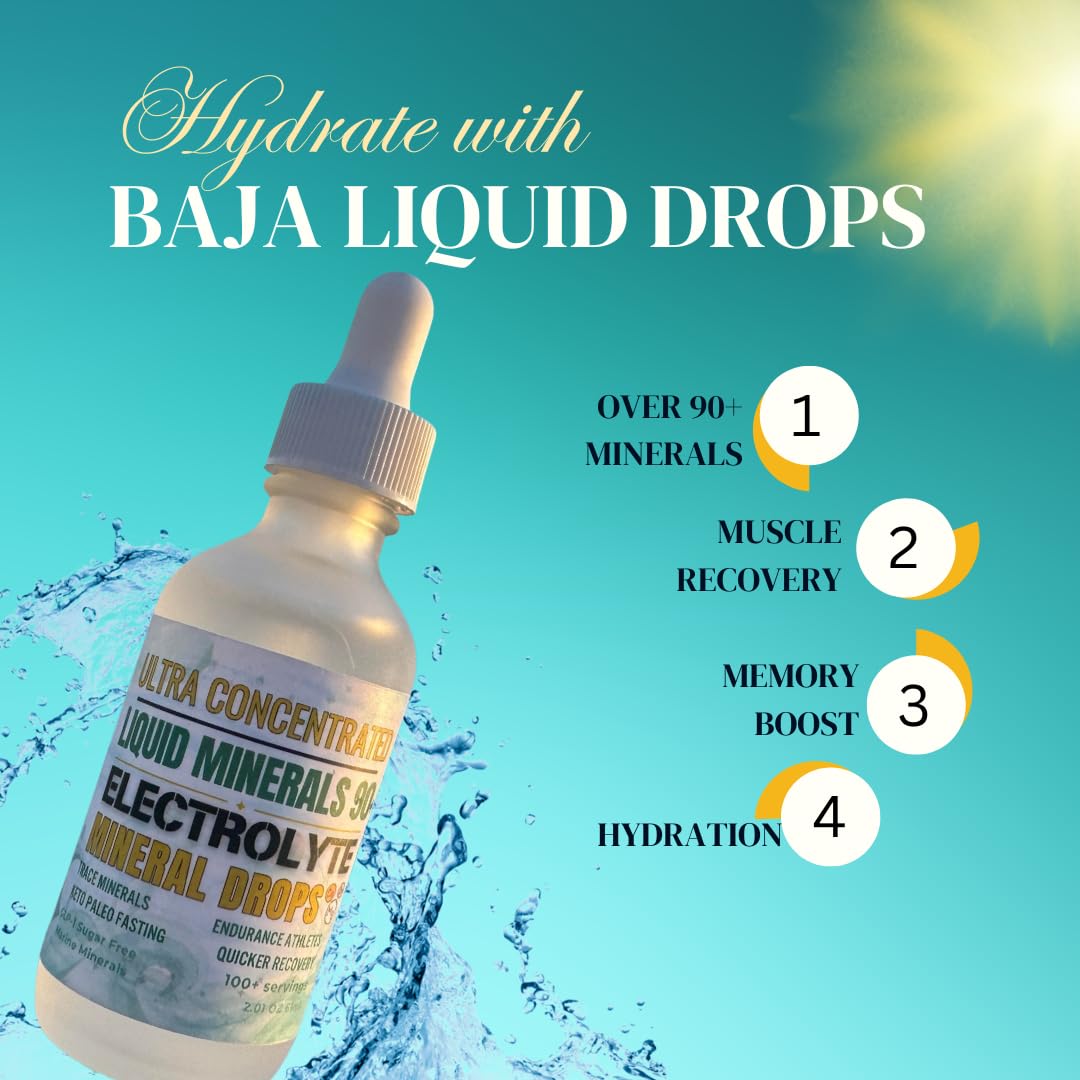 Baja Liquid Electrolytes | Ultra-Concentrated Drops (2 oz) -Natural Organic Non GMO | 100 Servings- Keto Vegan Paleo GLP 1- BAHA Minerals w- Magnesium Potassium (2oz Glass Dropper)