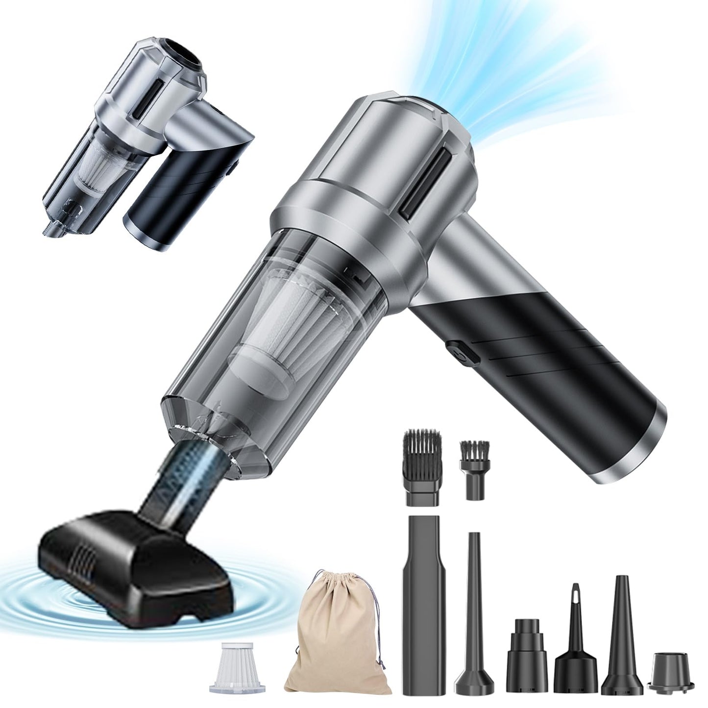 Car Vacuum Portable Cordless 20000PA High power Mini Vacuum Cleaner 4-in-1 Compressed Air Duster & Air Blower & Pump Hand Held Vacuum with Brushless Motor for Car, Home, Office,Camping (Purple)