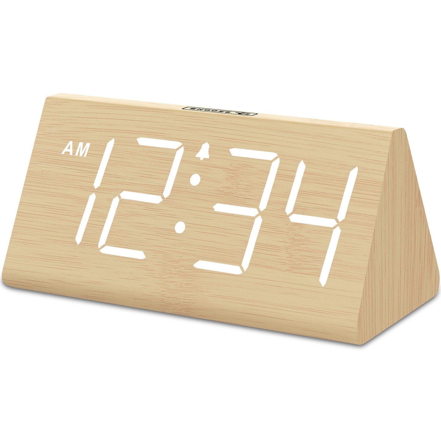 DreamSky Wooden Digital Alarm Clocks for Bedrooms - Electric Desk Clock with Large Numbers, USB Port, Loud Alarm for Heavy Sleepers, Adjustable Volume, Dimmer, Snooze, DST, Wood Décor, Adapter Powered